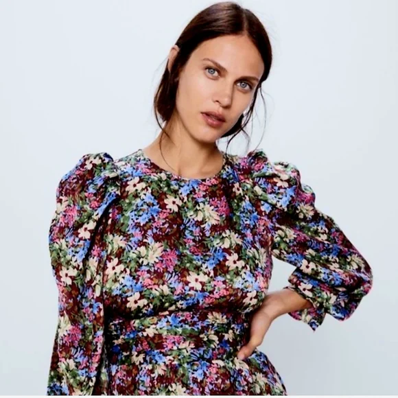 Zara Satin Floral Multicolor Dress, size S - Picture 4 of 12